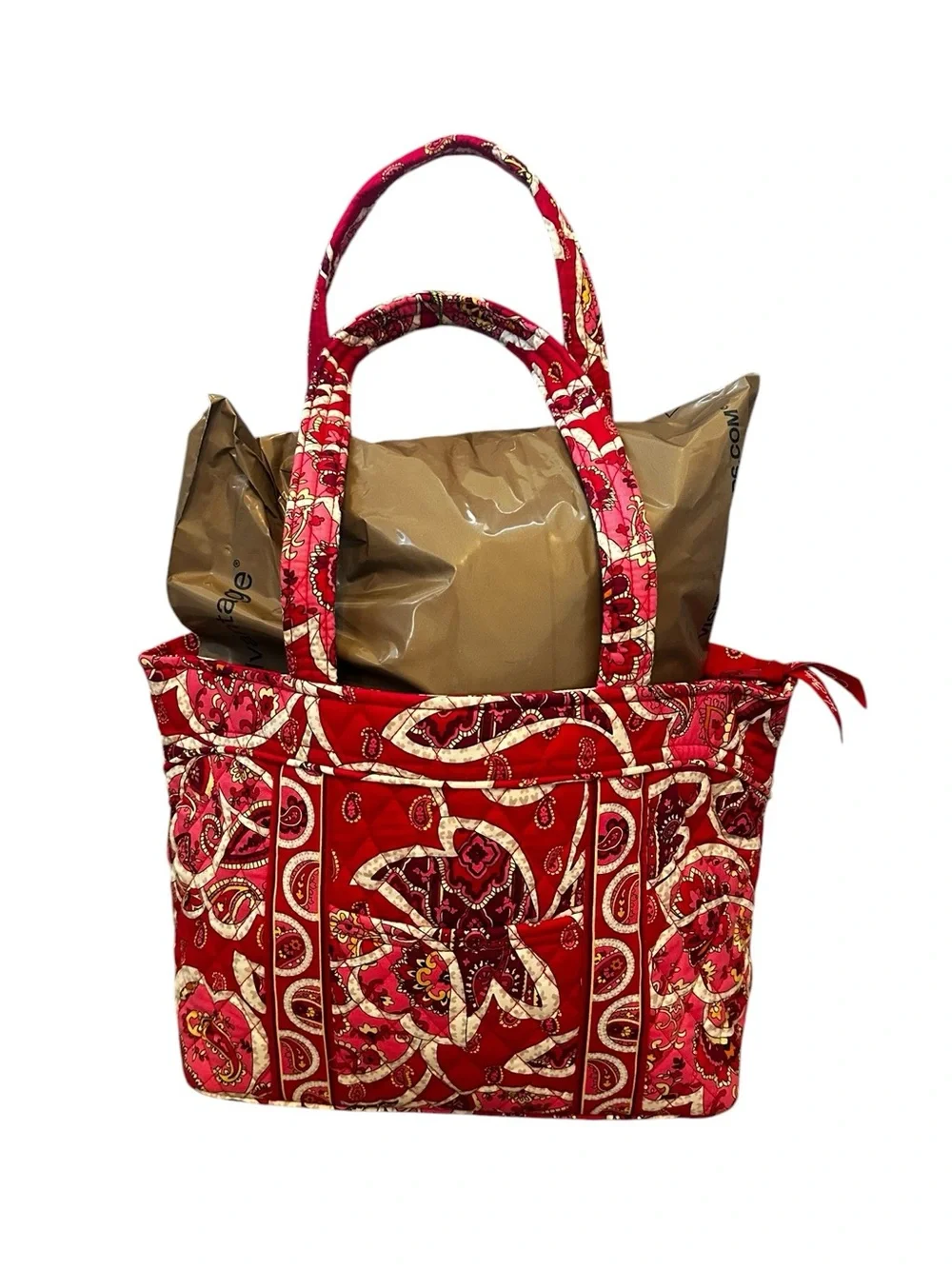 Vera Bradley Mandy Quilted Tote Bag Pink Red Rosy Posies Travel City Casual